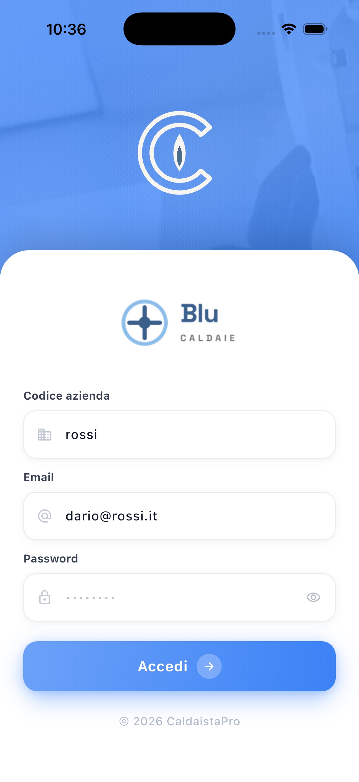 App mobile personalizzata — Blu